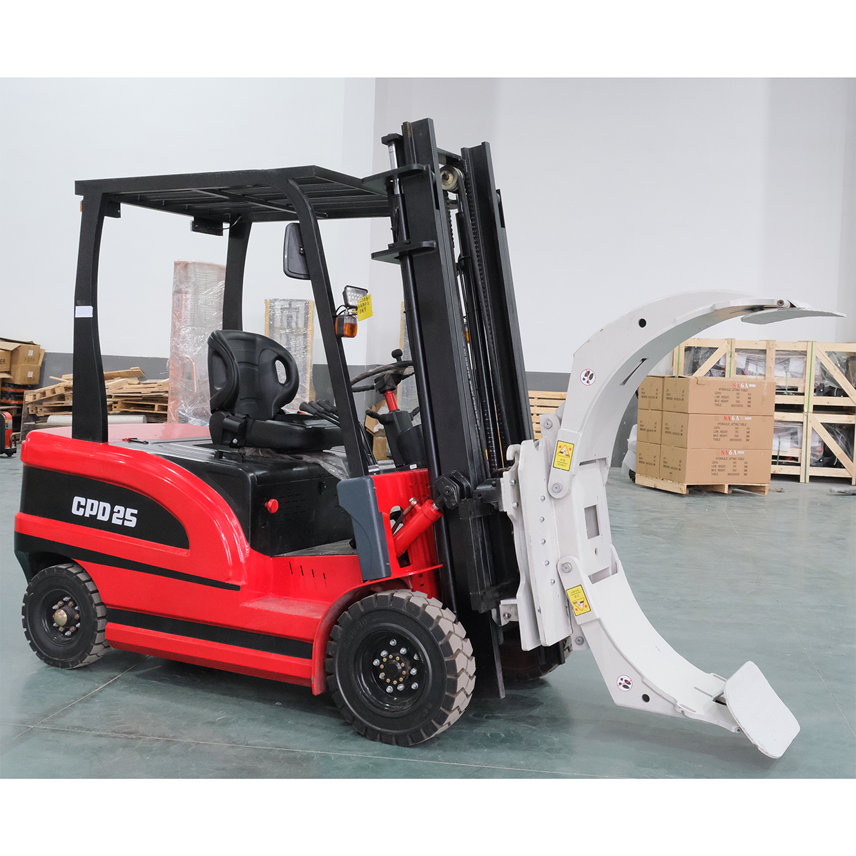 Four Wheel Electric Forklift 2.5 Ton 2500kg with Clamp Attachment Full Electric Big Battery High Efficiency Operation