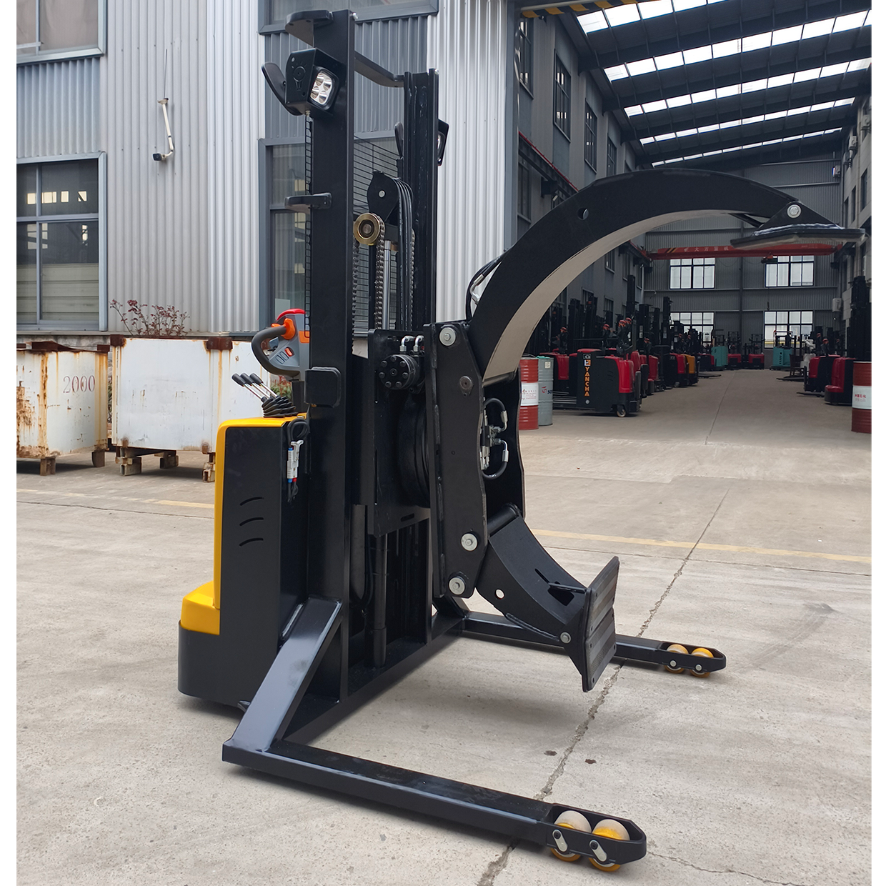Customized 1000kg 2meters full electric walkie stacker with clamp for roll handling and lifting